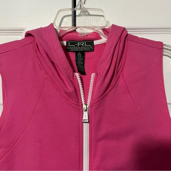 L-RL Lauren Active Ralph Lauren women’s size XL pink zipper hooded vest - Picture 2 of 9